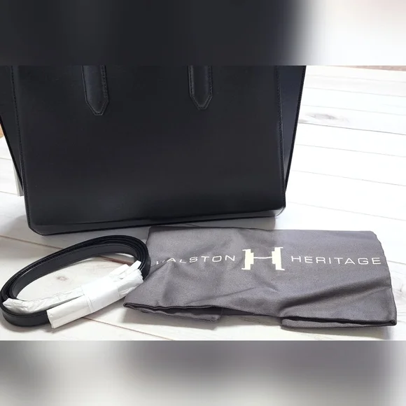 NWT Halston Heritage East West Leather Tote in Black with Dust Bag - Picture 11 of 14